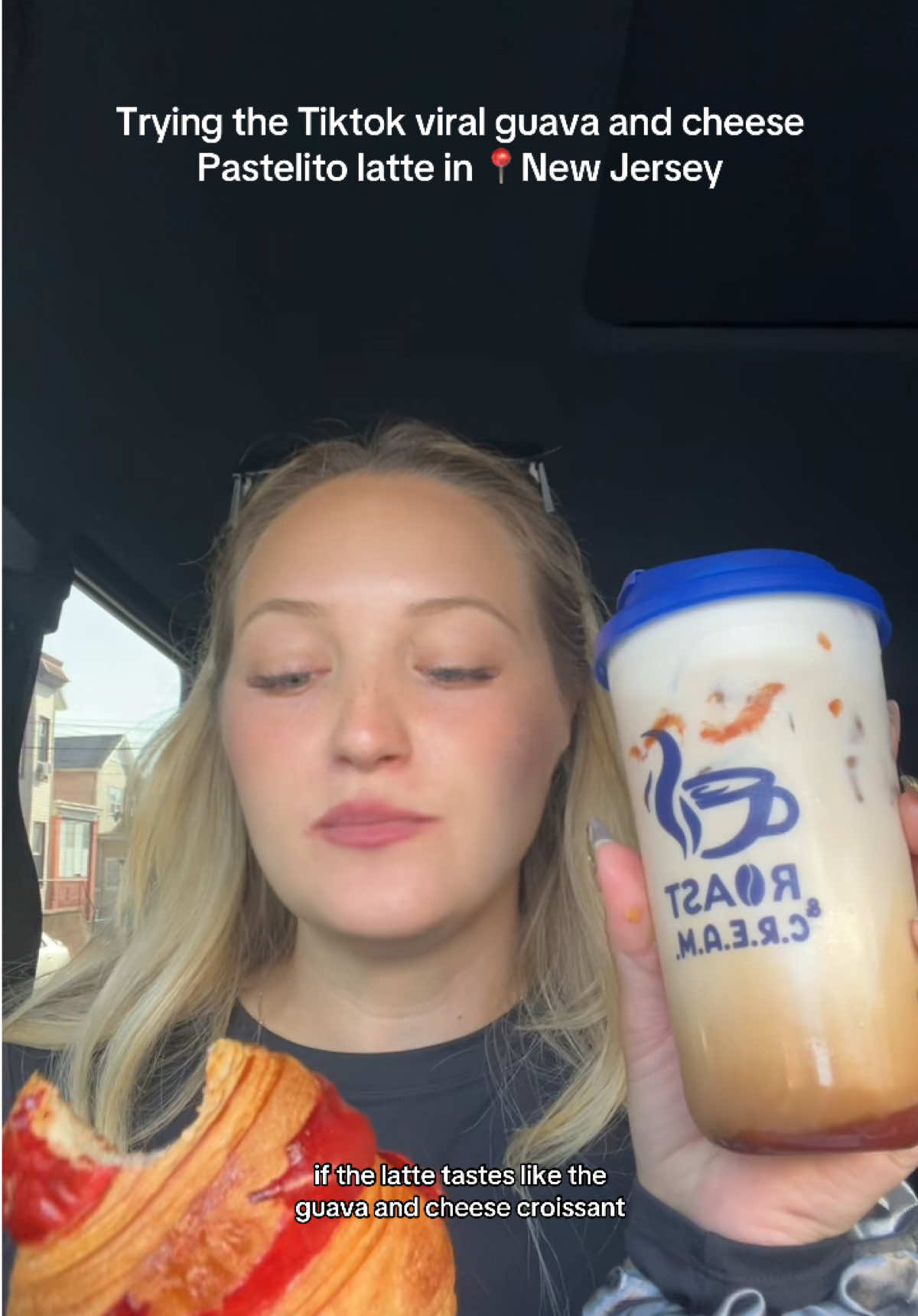 trying the Tiktok viral guava and cheese Pastelito latte from @ROAST & C.R.E.A.M. on Bergenline Ave in Union City NJ. 17th st and Bergenline, right on the corner! 🇨🇺 • It is amazing, definitely less of a coffee flavor and more heavy on the cold foam and guava so if you're not a big coffee person you might love this latte and if you love guava and cheese you will definitely love this latte! • I love coffee forward lattes and lattes like this so either way i was super happy! The owner used to be my neighbor and she is the best so definitely go and support her if you're in the area (or not) 👏🏻 #unioncity #roastandcream #pastelito #guavaandcheese #pastelitolatte #cubancafe #virallatte #newjersey #northjersey