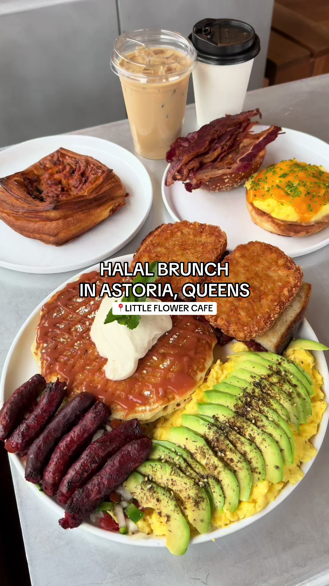 Halal Brunch in Astoria, Queens! 🍳☕🥓 📍Little Flower 25-35 36th Ave, Astoria, NY 11106 Items Featured: -Lumberjack Platter -Bacon, Egg & Cheese Sammie -Iced Latte -Maple Bacon Pastry -Firni Donut Give it a try & enjoy!
