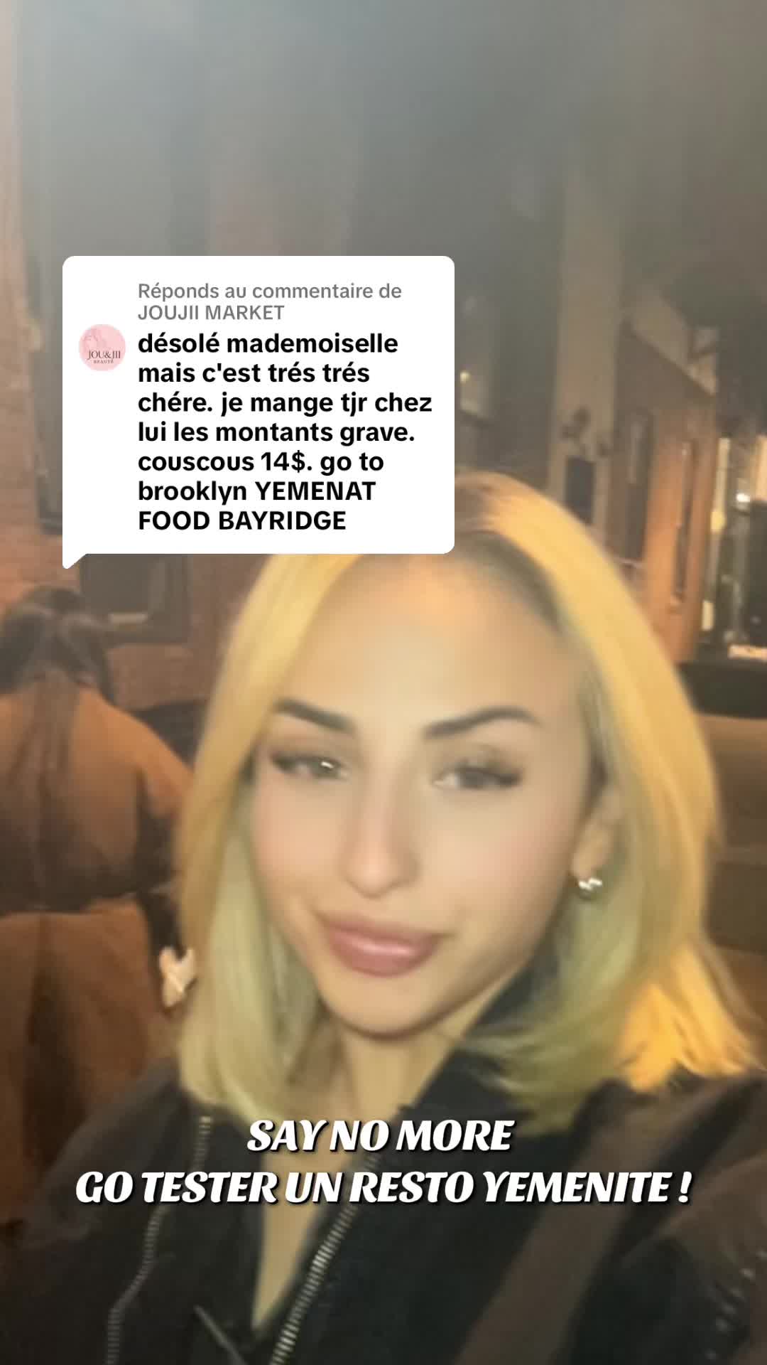 Réponse à @JOUJII MARKET 

« Yemenat » à 📍Brooklyn, gros coup de coeur merci à la personne qui me l’a conseillé toute la famille a adoré ❤️❤️

On a paye 95$ pour 3 personnes hors pourboire. Of course le resto est Halal et gros coeur sue notre serveur algérien 🇩🇿 qui a tt de suite reperé qu’on etait dz aussi 😭❤️

#vlog #pourtoi #foryoupage❤️❤️ #pov #travel 